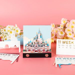 Omoshiroi Block 3D Memo Pad Magic Fairy Tale Castle 2024 Calendar Desk Decor Girl Boy Birthday Christmas Creative Gift 240123