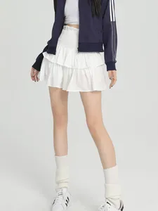 Spódnice lolita spódnica ruffy białe mini kobiety Summer Korean Fashion High talia elastyczna patchwork kawaii warstwa krótka urocza skort