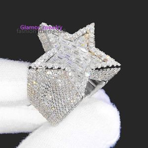 Fábrica personalizada de luxo hiphop jóias 925 prata vvs moissanite diamante hip hop estrela anel gelado carta anel menmoissanite conjunto com diamantes