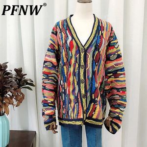 PFNW Spring Autumn High Street Coat Sweater Painting Graffiti Vintage Ancient Cardigan Hong Kong Style Niche Design 12A6114 240130