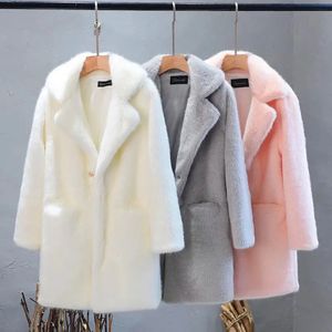 Mulheres vison casaco de pele do falso sólido feminino turn down collar inverno quente falso casaco de pele senhora jaqueta casual 240124