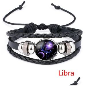 Charm Armbänder Update 12 Constell Glas Cabochon Armband Horoskop Zeichen Einstellbare Mtilayer Frauen Herren Modeschmuck Drop Deliver DHD3X