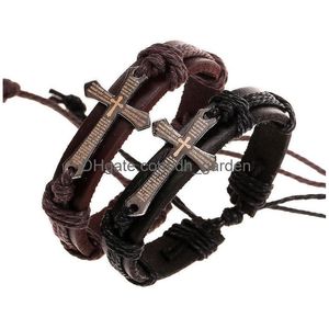 Charm Bracelets Christian Scripture Cross Genuine Leather Wristband Bible Fashion Jewelry For Men Women Drop Delivery Dhlip