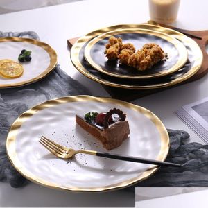 Dinnerware Sets 8Inch 10Inch Gold Ceramic Plate Dish White Black Tableware Set Porcelain Jewelry Luxury Service Tray Kitchen Toos 20 Dhiqo