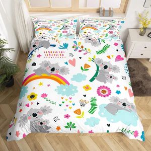 寝具セットコアラ羽毛布団カバーセット子供かわいい動物プリントボーイズガールレインボーバタフライ掛け布団花柄の花ベッド