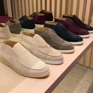 Luxury Designer Lp Loafers Shoes Open Walk Suede Loro Shoes Ankle Boots Fashion Women Slip On Mens Walking Flats Short Boot