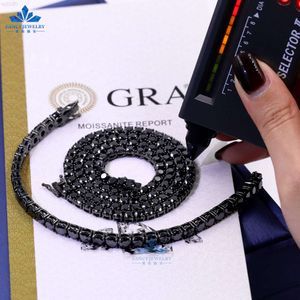 Hip Hop Jewelry 925 Sterling Silver Black VVS Moissanite Diamond Iced Out Tennis Chain Armband Halsband för män Kvinnliga gåvor