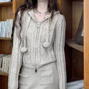 Vestido de duas peças feminino terno de malha casual com capuz zíper cardigan curto y2k tops casaco cintura elástica magro saia longa 2 peças conjunto de correspondência