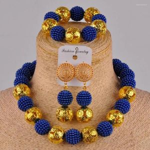 Necklace Earrings Set Royal Blue African Beads Jewlery Simulated Pearl Costume