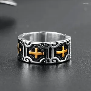 Klusterringar Valily Classic Retro Christian Jesus Cross Ring rostfritt stål troende Punk Rock Men's Round Band smycken