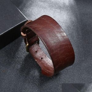 Bangle Steampunk Simple Wide Leather Cuff Retro Pin Buckle Armband Armband för män Kvinnor Fashion Jewelry Drop Leverans Armband DH6P5