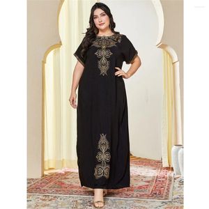 Ethnic Clothing Elegant Plus Size Women Short Sleeve Maxi Dress Beads Embroidered Abaya Muslim Dubai Turkey Kaftan Islamic Robe Caftan