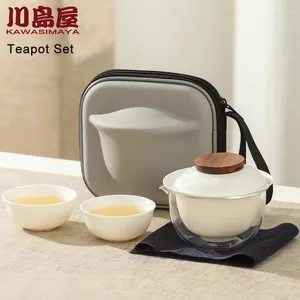 Teaware Sets KAWASIMAYA 4 Pcs Traveling Portable Tea Set Delicate Teapot One Person Quick Brewing Cup