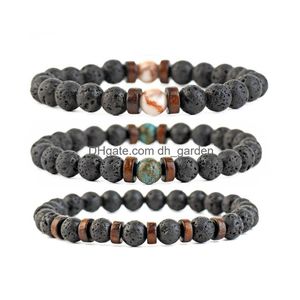 Bad med 8 mm svart olja diffusor lava rock pärla strand armband trä pärlor armband för kvinnor män mode smycken will och sandy släpp d dh4zy