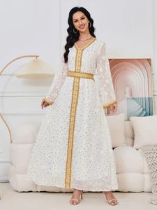 Etniska kläder Mellanöstern Bronzing Evning Dress Women Hijab Abaya Kaftan Dubai Long Dresses Ramadan Jilbab Robe Eid Islam