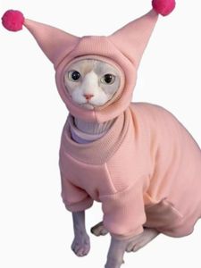 Warm Fleece Coat Hat set for Sphynx Cat in Winter Soft Sweatshirt Suit for Kittens small dogs Devon Rex thick Loungewear Clothes 240130