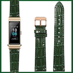 Watch Bands Bright Green Genuine Leather Watchband For Huawei Bracelet B5 B6 B3 Strap Belt Business Wristband Smart GT2/GT3 16 18mm