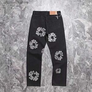 Men's Jeans 23SS Top Quality Black Washed Diamond Inlaid Kapok Jeans Men Women Oversize Denim Trouser Bermudas T240205