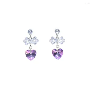 Dangle Earrings 925 Silver NeedleZircon Bowknot Love Crystal Women's Shine Girl Heart Youth Fashion Party Wedding Jewelry Gif