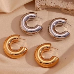 Hoop Earrings Hollow Smooth Earrrings Water Resistant 18K Gold Plated For Women 316L Stainless Steel Silver Color Jewelry