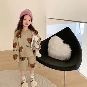 Clothing Sets Girls Winter Cute Cartoon Bear Knitted Thick Outfits Soft Rabbit Fleece Cored Yarn Loose Sweater And Knee Length Pants 2pcs