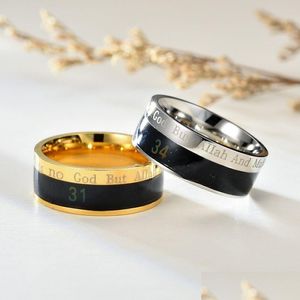 Band Rings Muslim God Temperature Sensing Mood Ring Finger Stainless Steel For Men Fashion Jewelry Will And Sandy Gold Black Blue Dr Dh7Rn