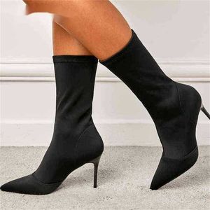 Boots Spring Punch Shoe Stretch Fabric Ankle Short Women Thin High Heels Sexy Socks Booties Shoes 220805