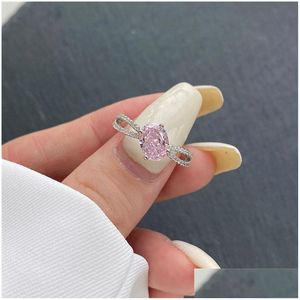 Band Rings Luxurious Designer For Woman 925 Sterling Sier Eternal Love Gold Ring Square Heart Yellow Pink Zirconia Engagement Weddin Dhn4R