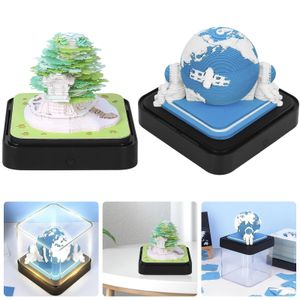 Calendário de mesa 3D DIY Bloco de notas criativo com luzes LED Arte de escultura em papel para decoração de Natal de mesa de escritório em casa 240129