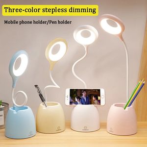 Led USB Table Lamp Touch Dimming Bendable Desk Lamps Eye Protection Learning reading Night light with Multi Function Pen Holder 240125