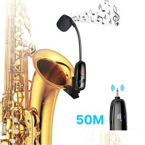 Microphones Uhf Wireless Instruments Saxophone Microphone Receiver Transmitter 50M Range Plug And Play For Trumpets 230816 Drop Deli Dhl7O