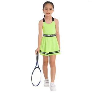 Flickklänningar Småbarn Girls Casual Dress Sports Tennis Gym Wear Kids Open Back Sleuntveless Ruffles A-Line With Shorts Clothes Set