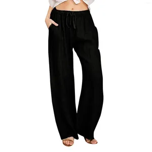 Women's Pants Casual Solid Color Tether Loose Yoga Trousers High Waisted Wide Leg Fashion Comfy Straight