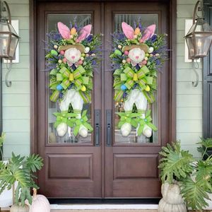 Grinalda de Páscoa de flores decorativas para pingente de ornamento de porta da frente