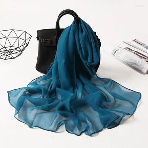 Lenços Mulheres Foulard Gradiente Cor Sólida Chiffon Georgette Lenço 50 160cm Muçulmano Hijab Bandana Longo Xale Proteção Solar