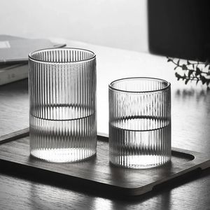 1PC japanische gestreifte hitzebeständige Glas transparente Wassertasse Home Net Celebrity Ins Trinksaft Kaffeetasse Weingläser 240127