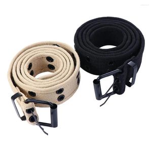 Belts Trendy Dresses Metal Buckle For Women Hollow Man Waistband Double Grommet Hole Korean Waist Strap Canvas Belt