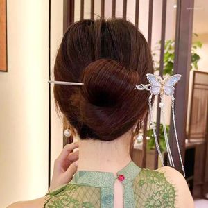 Fermagli per capelli Bastone a farfalla vintage Stile cinese Hanfu Perle di lusso Nappe Forcine per capelli Accessori per spille eleganti da donna