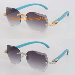 Продажа комплекта муассанитовых бриллиантов, синие деревянные солнцезащитные очки без оправы, женские деревянные солнцезащитные очки для мужчин 8200762, мужские и женские винтажные солнцезащитные очки, размер 60