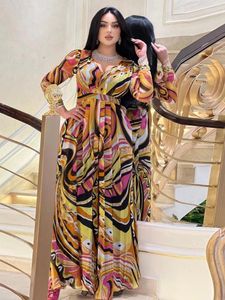 Ethnische Kleidung Marokko Muslim Kleid Frauen Abaya Kaftans V-Ausschnitt Abendkleider für Dubai Türkei Islam Lange Robe Femme Vestidos 2024