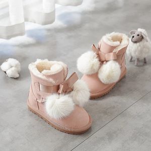 Fashion Lace Up Children' s Shoes Genuine Leather Boys Girls Ankle Snow Boots For Children Winter Shoes Flats Boots 240127