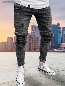 Męskie dżinsy mężczyźni moda szczupłe kolano dżinsy męskie chude jogging jean vintage myte streetwear Hip Hop Black Mens Denim Spodnie Casual T240205