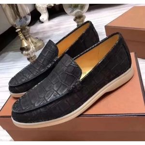 Genuine Crack Leather Loro Stone Leather Nubuck Summer Mens Loro Walk Dress Shoes Luxury Designer Male Flats Leisure Driving Shoe Formal Plus Size 45 46