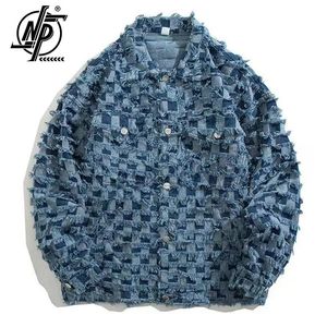 High Street Vintage Джинсовая куртка Мужская Harajuku Checker Кисточка Университетское пальто Весенняя повседневная ветровка Свободные куртки Унисекс Корейский 240202