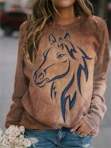 Autumn Horse Tree 3D Print Raglan Sleeve Women Pullovers Hoodies Streetwear Female Sweatshirts Women's Oversized Woman Clothing 240125