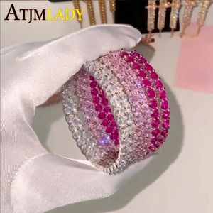 Iced Out Big Hoops Bling 5A Round Cubic Zirconia 55mm Huggie Earring For Women White Pink Colorful CZ Pinky Hoops Jewelry 240124