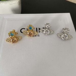 Designer Viviane Westwoods Jewelry Viviennr Empress Dowager Saturn Water Diamond Earrings Giant Sparkling Earrings Small and Popular Earrings Fairy Feeling Inte