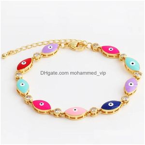 Charm Bracelets Lucky Eye Enamel Mti Evil Charms Bracelet Copper With 18K Gold Plated Women Adjustable For Girls Jewelry Drop Deliver Dh14Q