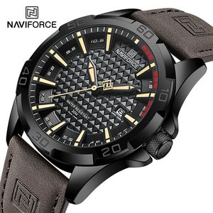 NAVIFORCE Herren Casual Sport Militär Quarz Kalender Armbanduhr für Männer Leder Wasserdicht Uhr Relogio Masculino NF8023 240202