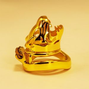 Latest Golden Tiger Head Super Short Male Stainless Steel Cock Cage Round Curve Penis Ring Lock Men Device Adult Sex Toy F362154819